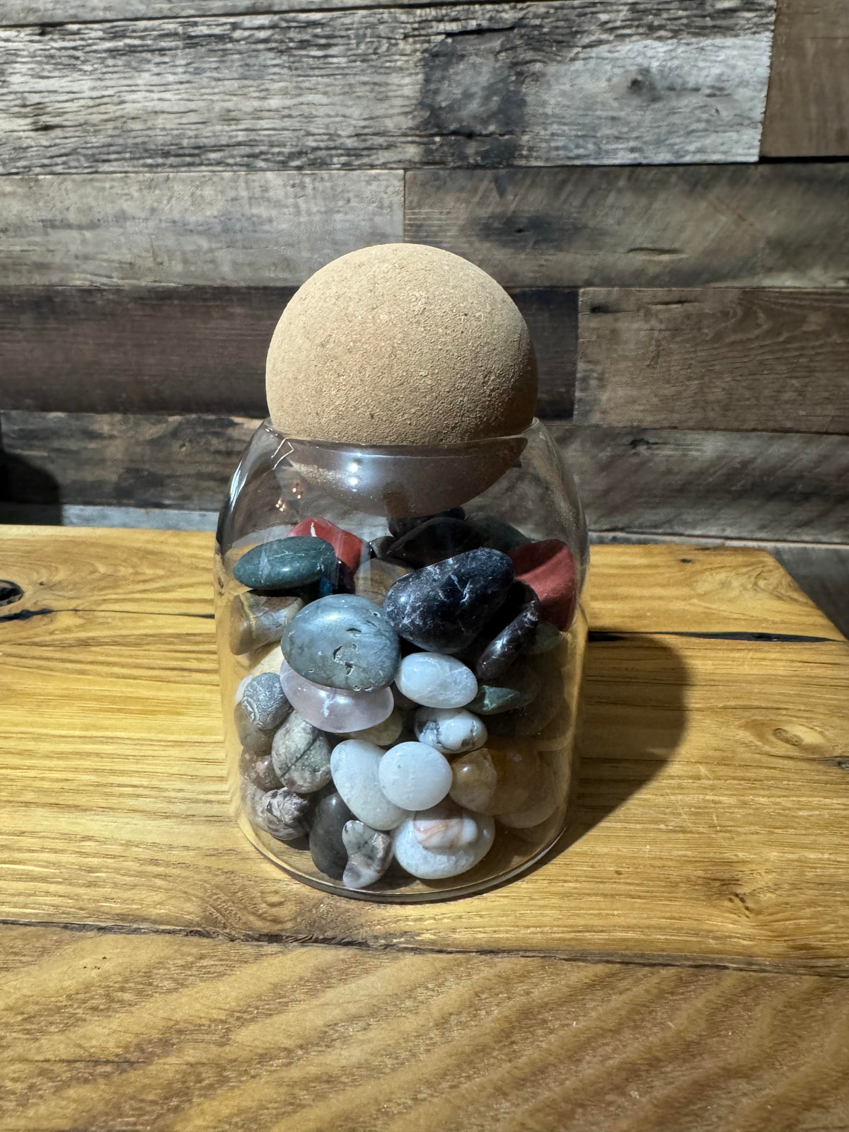 Jar of tumbled stones