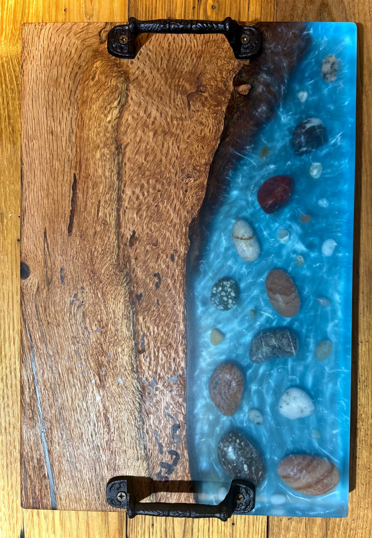 Oak, epoxy, and stone charcuterie tray